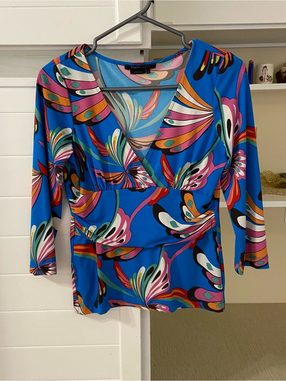 Blue Vibrant Multi-colour Floral Print V-Neck Top